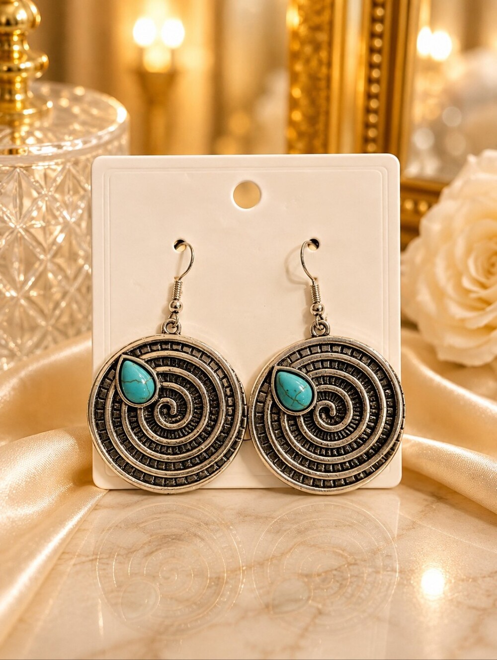 💙 Turquoise Teardrop Spiral Drop Earrings
